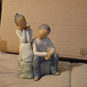 Willow Tree Couple Sculpture in Gray, Cream, Tan - Brother And Sister